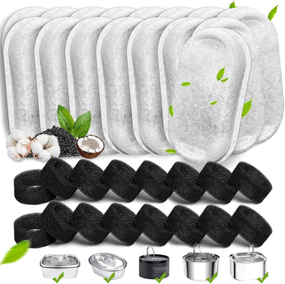 Cat Water Fountain Filters, 20Pack Cat Fountain Replacement Filters for Stainless Steel 108Oz/3.2L& 67Oz/2L Adjustable Water Flow Pet Water Fountain,Dog Water Fountain Filters（10 Filters& 10 Sponges)11