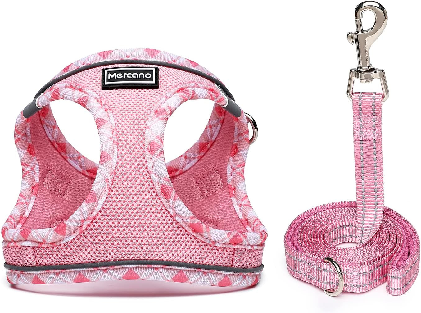 mercano-soft-mesh-dog-harness-and-leash-set-step-in-reflective-breathable-lightweight-vest-harnesses-with-safety-buckle-for-small-dogs-cats-pink-s