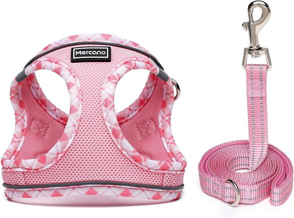 Mercano Soft Mesh Dog Harness and Leash Set, Step-In Reflective Breathable Lightweight Vest Harnesses with Safety Buckle for Small Dogs, Cats (Pink, S)2