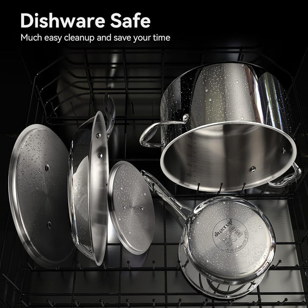 Tri-Ply Stainless Steel Induction Cookware, 10PC Pots and Pans Set | Whole Clad 3-Layer Steel, Family Cookware Set, Even Heating, Dishwasher and Oven Safe5
