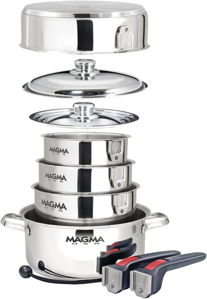 A10-360L-IND 10 Piece Stainless Steel Nesting Cookware Set | Compact Pots & Pans for Boats, Rvs, Camping & Home. Stackable, Space-Saving, Induction Cooktop Ready. Durable.1