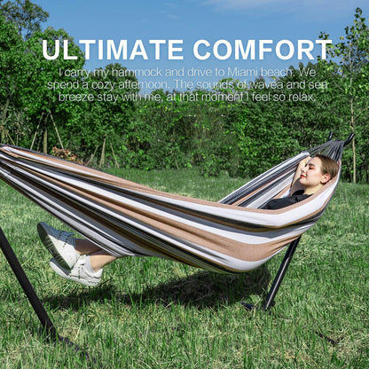 Double Hammock with Stand for Outside, Heavy-Duty, Portable (Coffee) | 450 Lbs, 9FT, Space Saving, 2 Person, Heavy-Duty Steel Frame, Easy Assembly, Indoor Outdoor Patio3