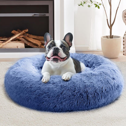 JOLLYVOGUE Small Dog Bed, Calming Dog Beds for Small Dogs & Indoor Cats - 20 Inches Donut Washable Cat Bed for Kittens & Puppies, round Fluffy Plush Faux Fur Pet Beds(Smoke Grey)25