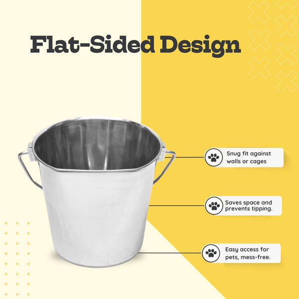 Flat Side Stainless Steel Bucket 2 Quart Hanging Feeding Utility Pail for Small Dog Cat Birds, Fits Kennel Cage Compatible, Heavy Duty Food & Water Feeder, 0.5 Gallon Silver Bucket 4 Pack6