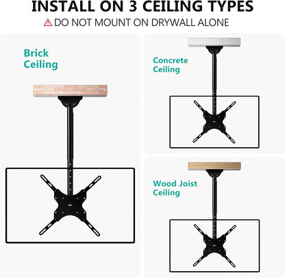 Ceiling TV Mount for Most 26-65 Inch LCD LED 4K Tvs, up to 110 Lbs | Hanging Pole Ceiling Mount TV Bracket for Home Gym Patio Gazebo, Full Motion with Tilt, Swivel, Max VESA 400X400Mm (CM2665)8