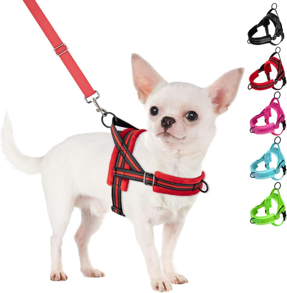 slowton-no-pull-small-dog-harness-and-leash-set-puppy-soft-vest-harness-neck-chest-adjustable-reflective-lightweight-harness-anti-twist-pet-lead-combo-for-small-medium-dogs-fuchsia-xxs