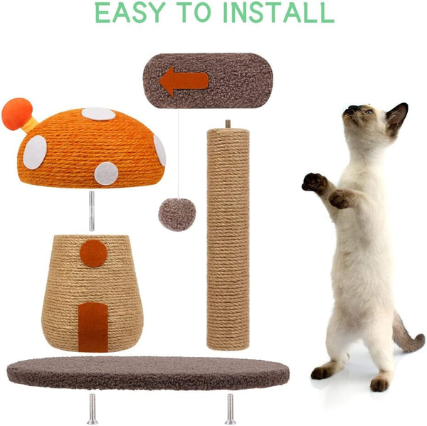 Mushroom Cat Scratcher Post with Sisal Rope for Indoor Cats | Natural Sisal Rope Tower Satisfies Claw Instincts.Compact for Small Cats.Durable&Stable3