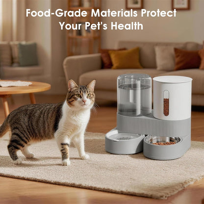 2 in 1 Automatic Gravity Cat Dog Feeder and Water Dispenser with 304 Stainless Steel Bowls, 360 Degree Rotatable Auto Food with 2 Specialized Brushes for Small Medium Pet Dog Puppy Kitten (Gray)8