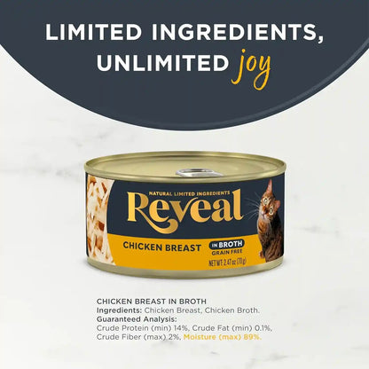 Reveal Chicken Breast in Broth Wet Cat Food 24-Pack 2.47 Oz Cans | 100% Natural, High Quality Protein, Limited Ingredient, Grain Free, Complementary Food, No Fillers, No Artificial Additives3