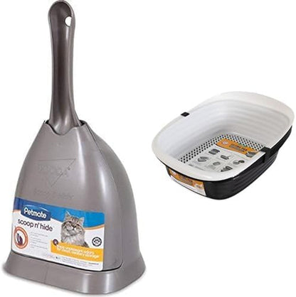 Petmate Scoop N' Hide Cat Litter Scoop with Holder & Arm & Hammer Large Sifting Litter Box Tray with Microban Cat Care Bundle1