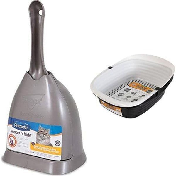 Petmate Scoop N' Hide Cat Litter Scoop with Holder & Arm & Hammer Large Sifting Litter Box Tray with Microban Cat Care Bundle1