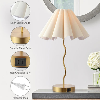 Pleated Table Lamp, Table Lamp for Bedroom, Bedside Lamps for Nightstand with Linen Lampshade, Modern Lamp for Bedroom Home Office Decor4
