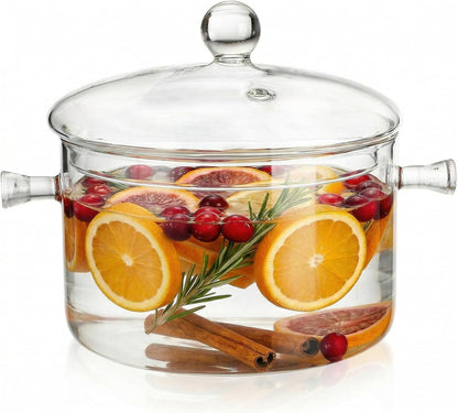 1.5L/50Oz Glass Saucepan with Cover, Heat Resistant Stovetop Glass Cooking Pot with Lid for Pasta Noodle, Soup, Milk, Clear Simmer Pot for Potpourri Christmas Holiday Home Fragrance1