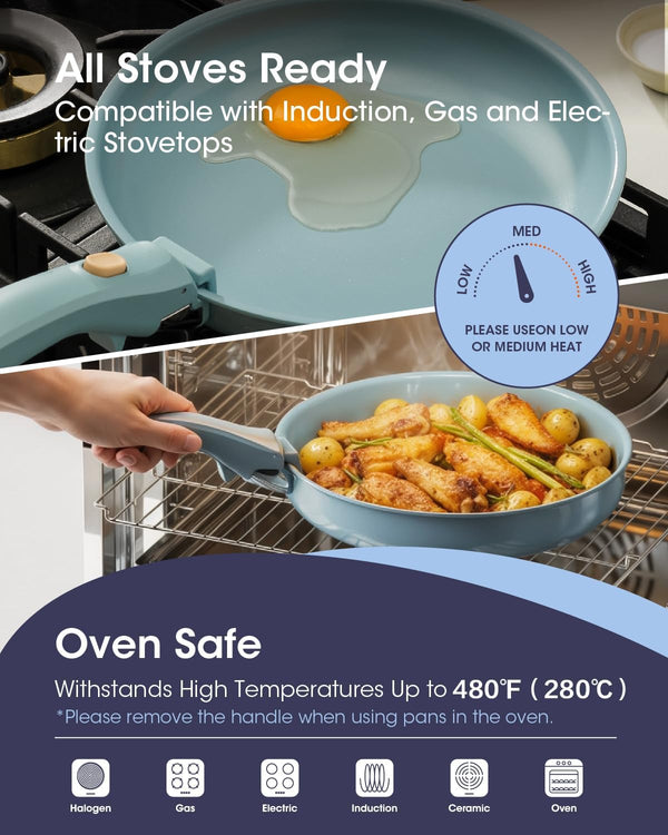12-Piece Detachable Handle Pots and Pans Set, Ceramic Nonstick | Stackable Saves 70% Space, Induction Compatible, Oven Safe, PTFE Free, Includes Storage Bag and Pads, Ideal for Rv Camping7