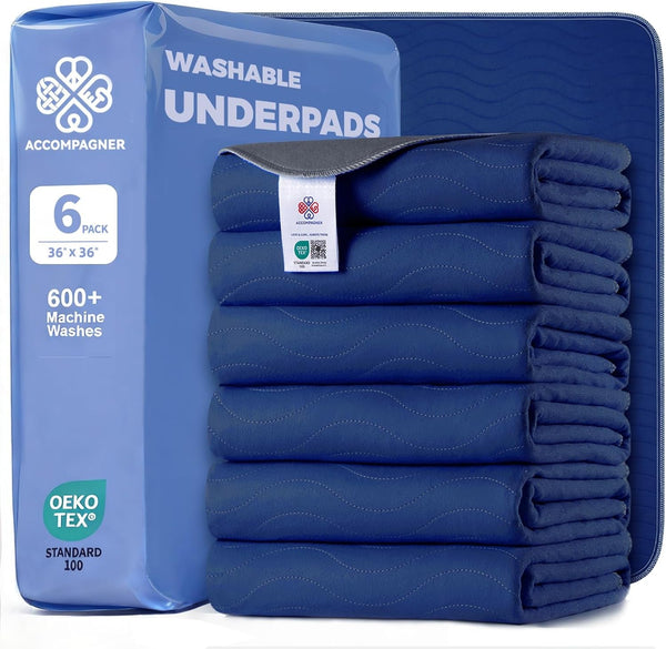 Accompagner Incontinence Bed Pads Washable Waterproof, Ultra-Absorbent Reusable Underpads for Diaper Changing, Nursing, Bedridden, Adults, Seniors, Kids and Dogs (Blue, 24"X24"(Pack of 6))29