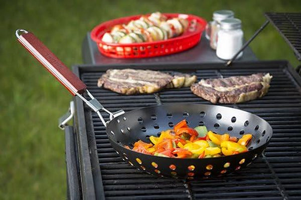 BBQ Nonstick Grill Wok with Wood Handle, Small, Steel3