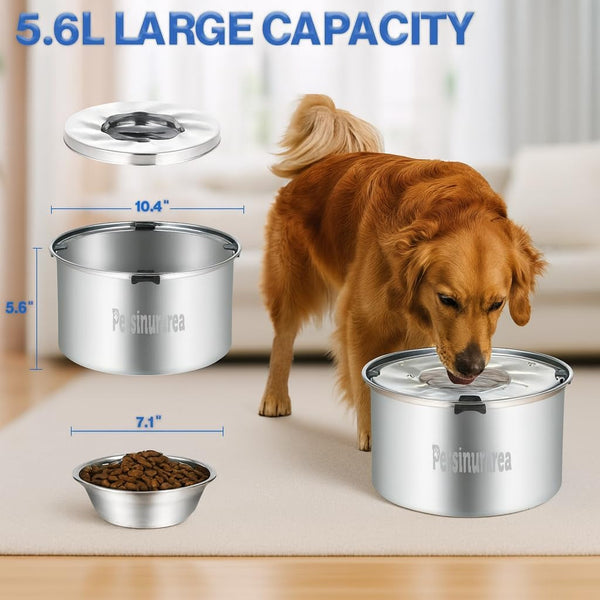 Set of 2 Dog Water Bowl Stainless Steel 5.6L/190Oz No Spill Water Bowls 1.5 Gal Large Capacity No Splash Slobber Stopper Slow Drinking Spill Proof Bowls for Messy Drinkers, Including Pet Food Bowl3