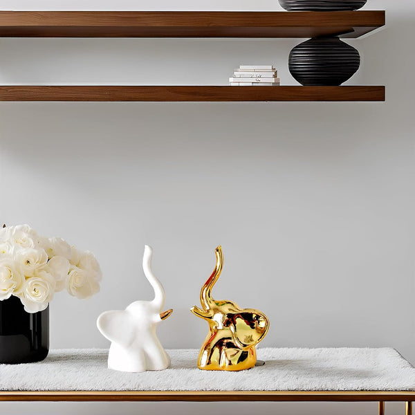 Home Decor Elephant Statues,1 Pair, Small Decorative Accents for Shelves, Livingroom and Bedroom, Gold and White6