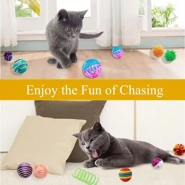 LASOCUHOO Cat Toys Kitten Assortment - Rainbow, Crinkle, Sparkle, Bell & Sisal Balls for All Cats - 30 Packs6