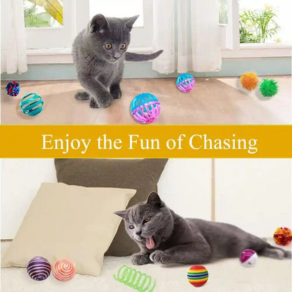 LASOCUHOO Cat Toys Kitten Assortment - Rainbow, Crinkle, Sparkle, Bell & Sisal Balls for All Cats - 30 Packs6