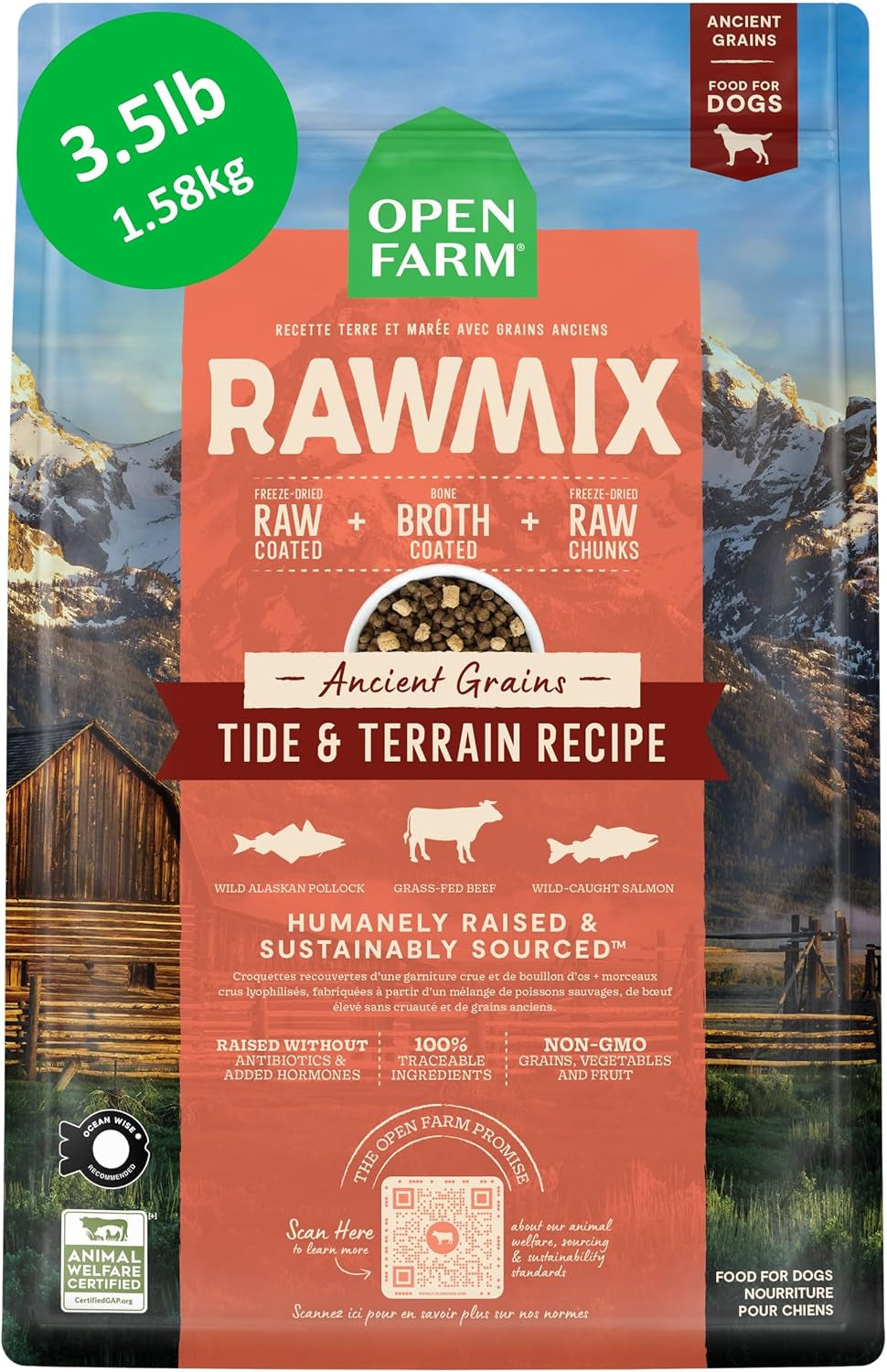open-farm-rawmix-ancient-grains-dry-dog-food-wild-ocean-kibble-20lb-bag-wild-caught-whitefish-salmon-and-rockfish-freeze-dried-raw-chunks-100-traceable-ingredients-non-gmo-fruits-veggies