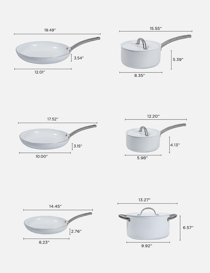 BLACK+DECKER 9-Piece Ceramic White Aluminum Cookware Set, BDK140W | Pots and Pans Set with Ceramic Non-Stick Coating, Kitchen Set with Stainless Steel Handles, Flat Aluminum Lids, Oven Safe7