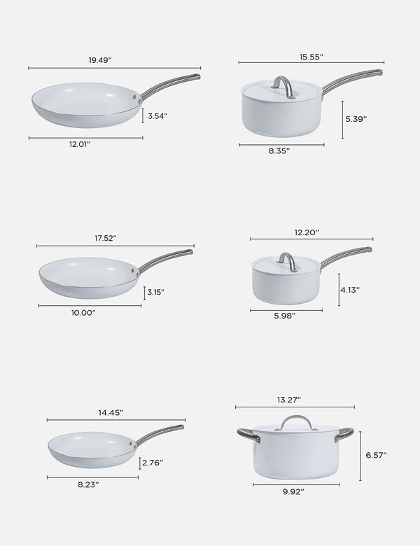 BLACK+DECKER 9-Piece Ceramic White Aluminum Cookware Set, BDK140W | Pots and Pans Set with Ceramic Non-Stick Coating, Kitchen Set with Stainless Steel Handles, Flat Aluminum Lids, Oven Safe7