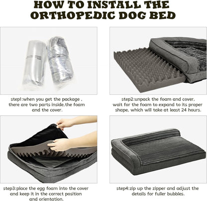 WINDRACING Orthopedic Dog Beds for Medium Dogs, Waterproof Egg Foam Dog Sofa Bed with L Bolster Sides, Washable Medium Pet Bed with Removable Cover & Non-Slip Bottom, 36 X 23 Inch, Gray6