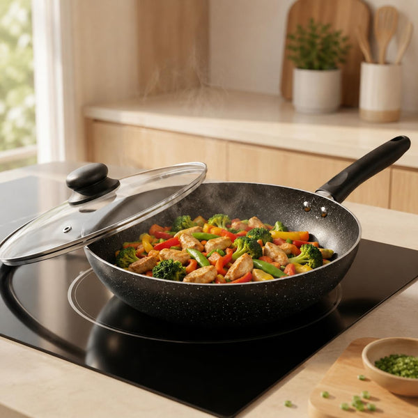 11-Inch Nonstick Flat-Bottom Wok with Glass Lid, Induction Stir-Fry and Saute Pan for Vegetables, Noodles and One-Pan Meals, Aluminum Wok for All Stovetops5