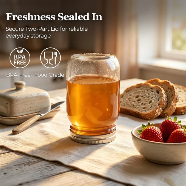 Regular Mouth Mason Jars 16 Oz with Lids, 3 Pack Canning Jars | Airtight Safety-Button Lids, Food Grade Pint Size Jars, Freezer Safe Glass, Incl. 4 Chalkboard Labels, Bpa-Free Material4