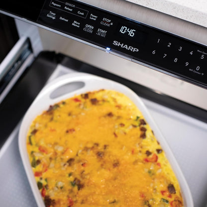Sharp SMD2489ES 24 In. 1.2 Cu. Ft. Built-In Smart Microwave Drawer Oven | Easy Wave Open, Concealed Glass Touch Control Panel, Works with Alexa Certified, Edge to Edge Black Glass, Stainless7