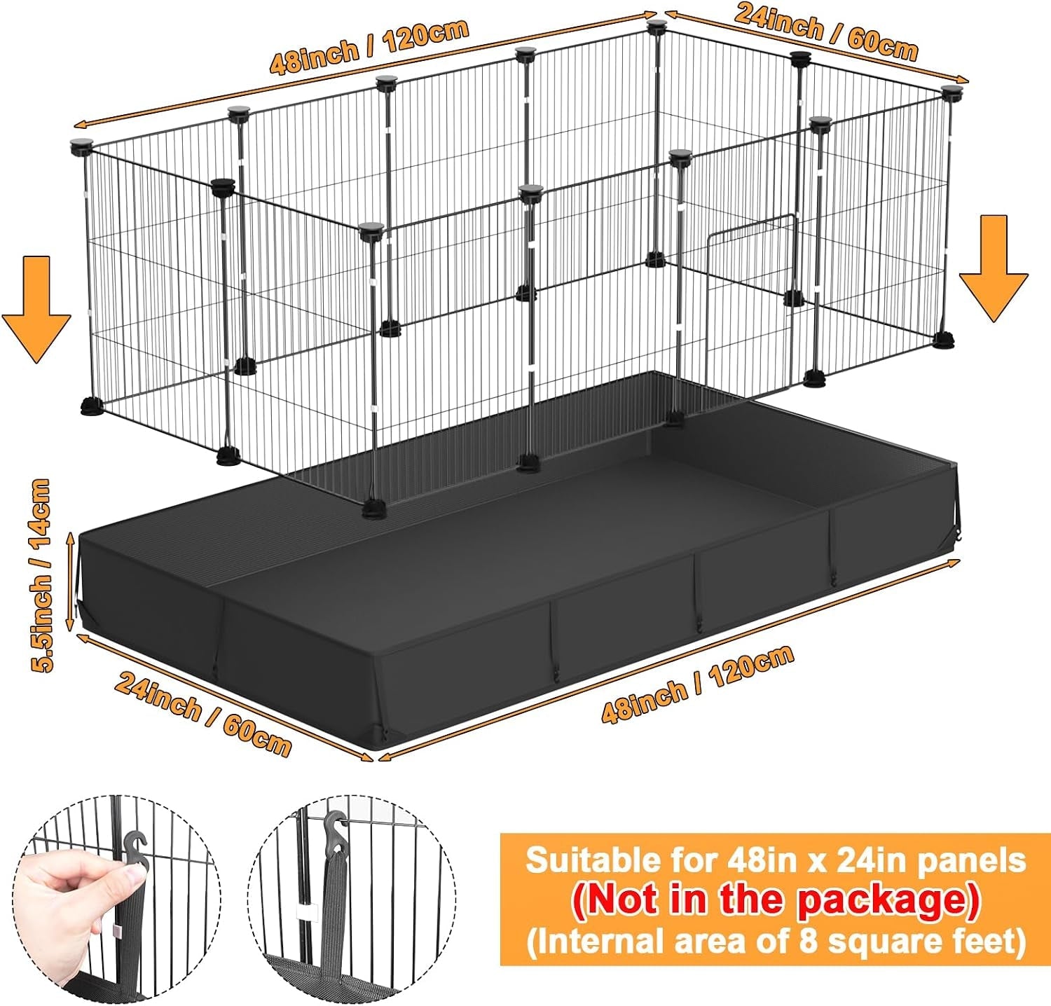 tresbro-guinea-pig-cage-liner-with-one-hand-release-hook-thickened-corner-48l-x-24w-waterproof-washable-mat-without-cage-for-c-c-grids-guinea-pig-hedgehog-bunny-habitat-rabbit-cage-liner