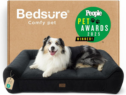 Bedsure Supportmax™ XL Orthopedic Dog Beds Large Sized Dog - Extra Thick Supportive Dogs Couch with Waterproof Washable Cover, Extra Large Comfort Pet Sofa with Soft Sherpa & Nonskid Bottom, Grey, 42"32
