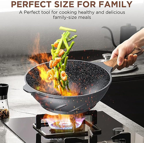 Nonstick Wok and Stir Fry Pan 12.5 Inch with Spatula, Die-Cast Aluminum Scratch Resistant Healthy Wok with Free-Standing Lid6