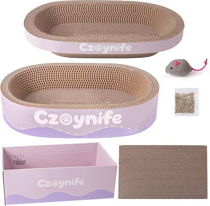 3PCS Cat Scratcher Cardboard, Oval Cat Scratch Pad Bowl Nest for Indoor Cats, round Cat Scratching Board Corrugated Lounge Cat Bed, Furniture Protector for Couch (Coffee, 15.7 * 10 In)8
