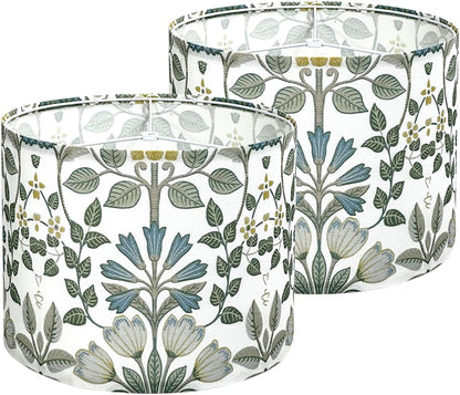 Lamp Shades Set of 2, Blue Floral Drum Shades, 13 X 13 X 10 Inch | Spider Fitter, Assembly Required, Durable Fabric with Metal Frame, Fits Table and Floor Lamps1
