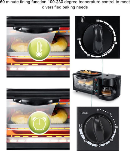 Breakfast Station, 3 in 1 Toaster Oven ＆ Coffee Maker, Large Capacity Versatile Breakfast Maker with 100°C-230°C Adjustable Temperature and 60Min Timer, for Apartments Kitchen4