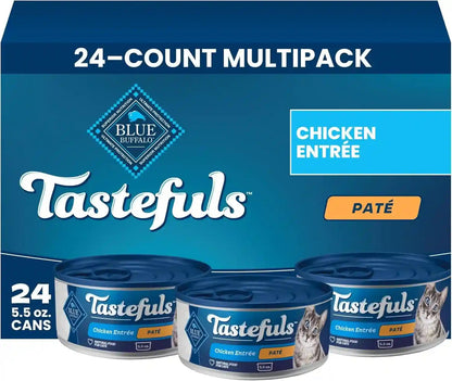 Blue Buffalo Tastefuls Wet Cat Food Paté Variety Pack (Chicken, Turkey & Chicken, Ocean Fish & Tuna) for Adult Cats, Made with Natural Ingredients, 5.5-Oz. Each (24 Cans)11