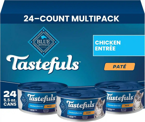 Blue Buffalo Tastefuls Wet Cat Food Paté Variety Pack (Chicken, Turkey & Chicken, Ocean Fish & Tuna) for Adult Cats, Made with Natural Ingredients, 5.5-Oz. Each (24 Cans)11
