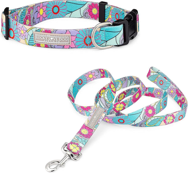 Lucky Love Dog - Easy Click Buckle Dog Collar with Leash Set Combo, Durable & Comfortable for Male & Female Dogs, Pet Collar for Medium Dogs, Secure Fit - Blackbird Combo, Medium56