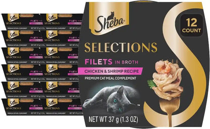 Sheba Selections Filets Wet Cat Food Complement, Variety, 1.3 Oz, 24 Ct | Grain-Free, Real Chicken #1 Ingredient, No Corn or Soy, No Artificial Flavors, Peel & Serve Topper or Treat, 1.3 Oz. Cups11