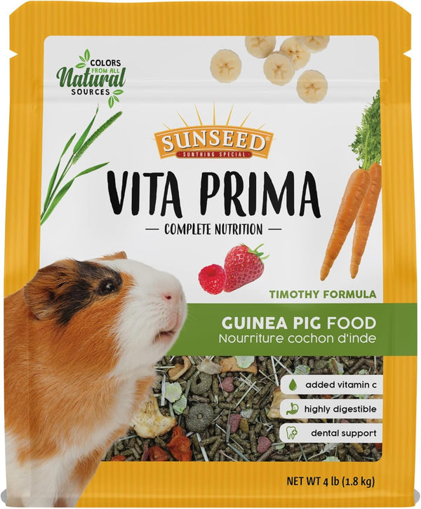 Sunseed Vita Prima Guinea Pig Food 4 Lbs. with Timothy Hay, Alfalfa, Vegetables, Seeds Grains, and Added Vitamin C for Wholesome Daily Nutrition and Enriched Small Animal Diet1
