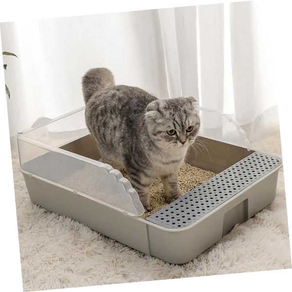 Semi-Enclosed Cat Litter Pan Toilet, Detachable Anti-Splash Durable Polymer Kitten Litter Box, Small Grey Potty for Indoor Cat Housebreaking7