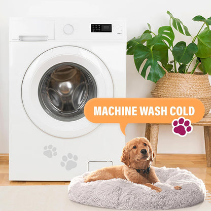 Active Pets Premium Medium Donut Dog Bed, Fits up to 45 Lbs, Machine Washable Cushion, Plush Long Pile Faux Fur Fabric, Portable Beige Pet Bed Furniture for Puppies Adult Canines & Cats3