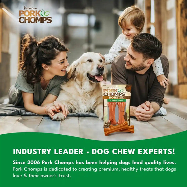Pork Chomps Roasted Pressed Pork Skin Dog Chews, 4.5-Inch Bone, 2 Count6