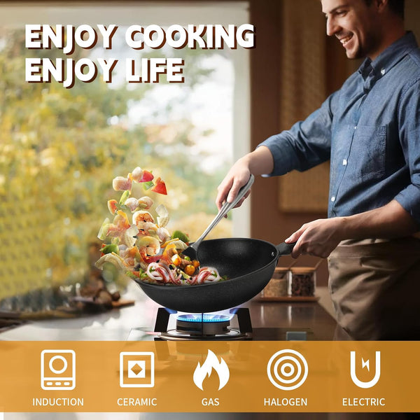 Nonstick Wok with Lid, 13 Inch Woks & Stir-Fry Pan 100% PFOA Free | Granite Stone Coating for Cooking, Induction Wok Pan for Electric, Gas, Halogen, All Stoves3