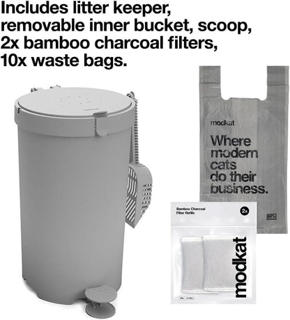 Modkat Litter Keeper, Cat Litter Disposal, Scoop, Filters & Bags, Gray | Odor-Sealing Litter Disposal Includes a Scoop, Charcoal Filters and Recycled Waste Bags6