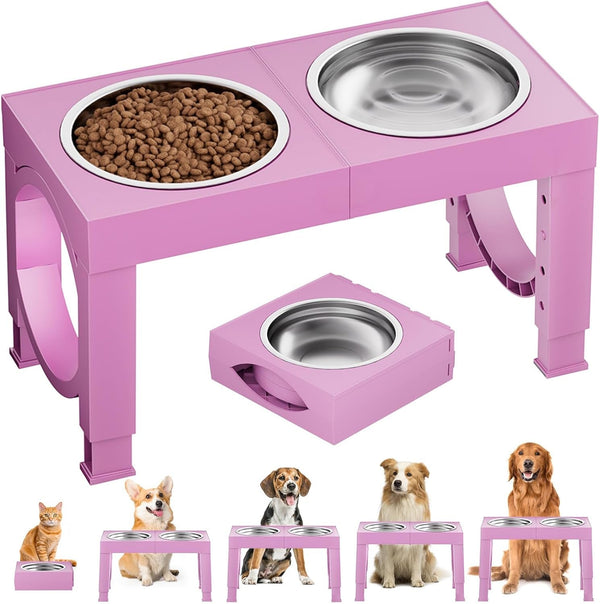 XIAZ Elevated Dog Bowls Large Breed Raised Dogs Bowl Stand Large/Medium Sized Dog Stainless Steel Food Water Bowl Stands 5 Heights Adjustable 9/11/12/14In Black Pet Feeder Dish Station10