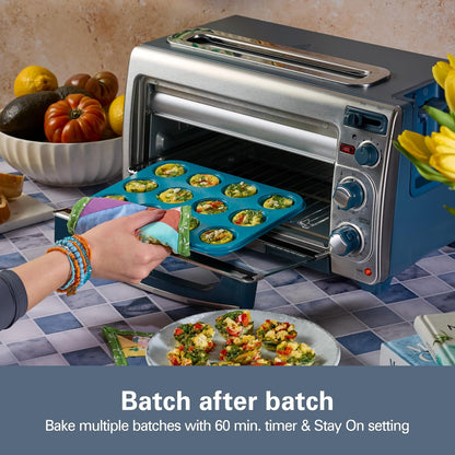 2-In-1 Countertop Toaster Oven and Long Slot 2 Slice Toaster | Bake, Broil Toast | 2 Rack Positions | 60 Minute Timer | Automatic Shut off | Shade Selector | Kitchen Makeover Blue | 31158J5
