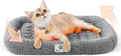 Mora Pets Self Warming Cat Bed Self Heating Pet Pad with Bolster and Foam Washable Removable Cover Non Slip Thermal Sherpa Fabric Pet Mat Grey 23 Inch7